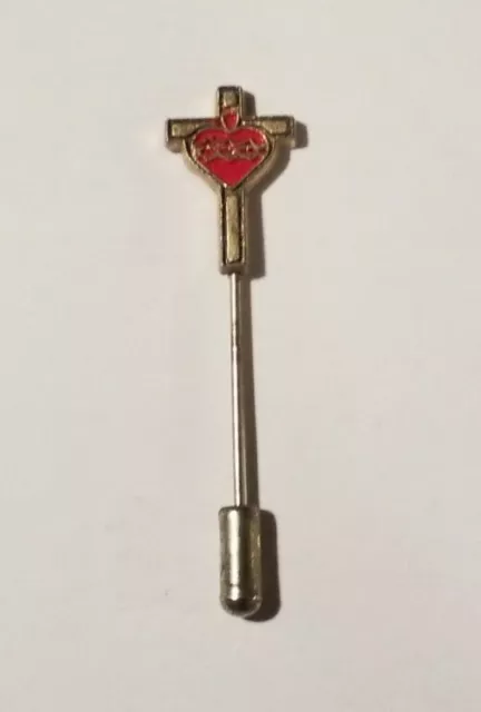 Vintage Gold Tone Stick Pin Collectible Heart/Cross Hat Tie Lapel Pinback Brooch