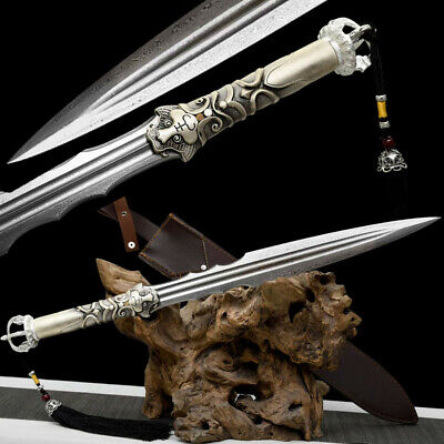 60cm Wonderful Battle Sword Dagger Spear Sharp Damascus Steel Blade Metal Handle