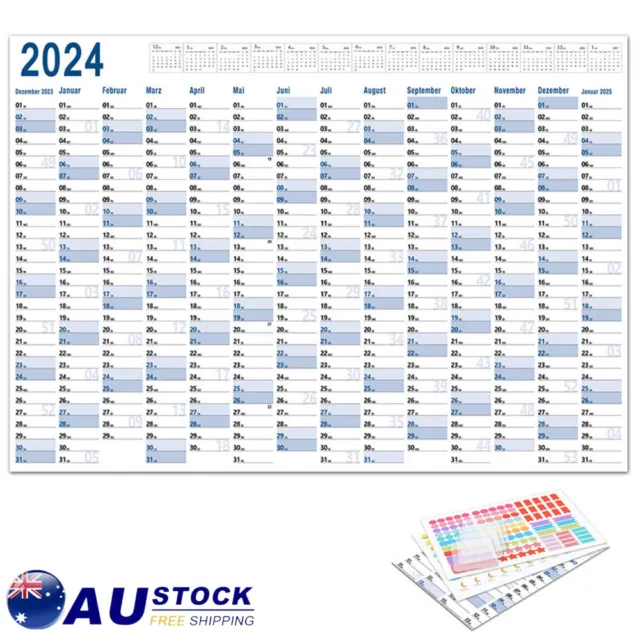 2024 Wall Calendar 12 Month Annual Yearly Planner Thick Paper 74.2*52.5cm AU