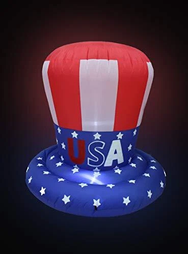 4th of July Decoration Inflatable American Flag USA Uncle Sam Star Top Hat Light