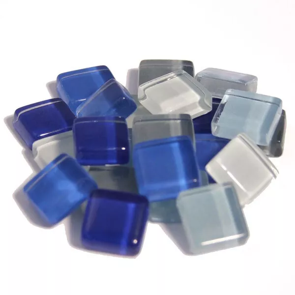 Soft-Glas Mosaik, blau mix, 10x10 mm, 1 Beutel - 200 g (ca. 210 Steine)