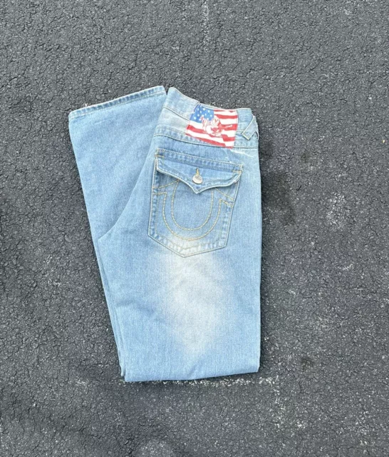 Pantalones de mezclilla raros vintage de la marca True Religion Ricky grande en excelente condición 34x34 hechos en EE. UU. Y2K