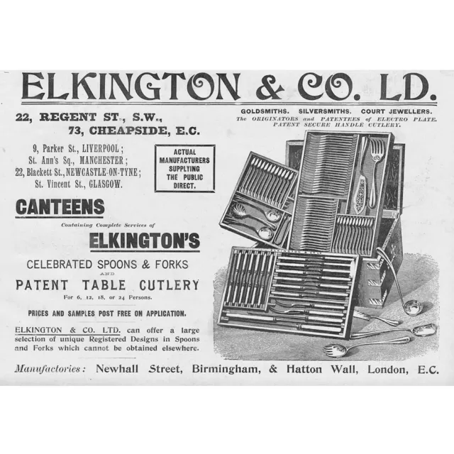 ELKINGTON & CO Cutlery Canteens - Antique Print 1900