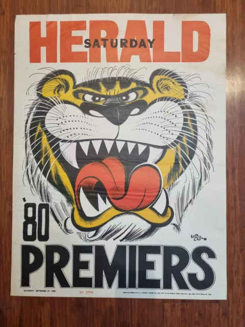 1980 Original Herald Richmond Tigers Weg Poster Premiers Grand Final