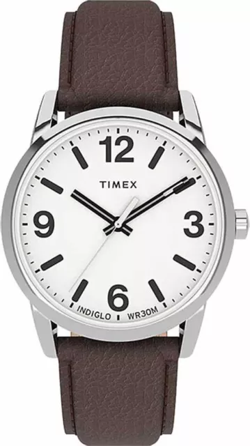 Timex TW2U71600, Men's Easy Reader Brown Leather Watch, Indiglo, 38MM Case