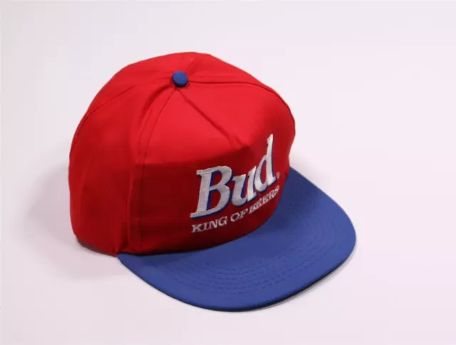 Bud King of Beers Vintage 1990's 1980's Embroidered Snapback Hat Red/Blue Rare 3