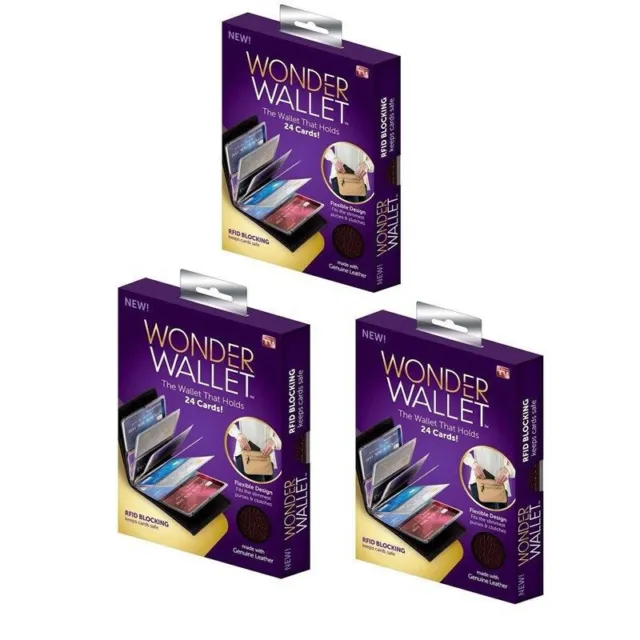 3pk Wonder Wallet Amazing Slim RFID Wallet As Seen on TV Black Leather Original