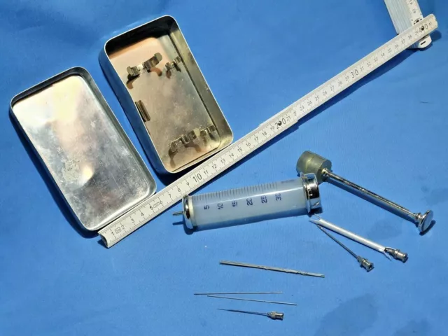 Original RECORD Veterinärmedizinisches Metall Glaskolben spritze mit Alukasten