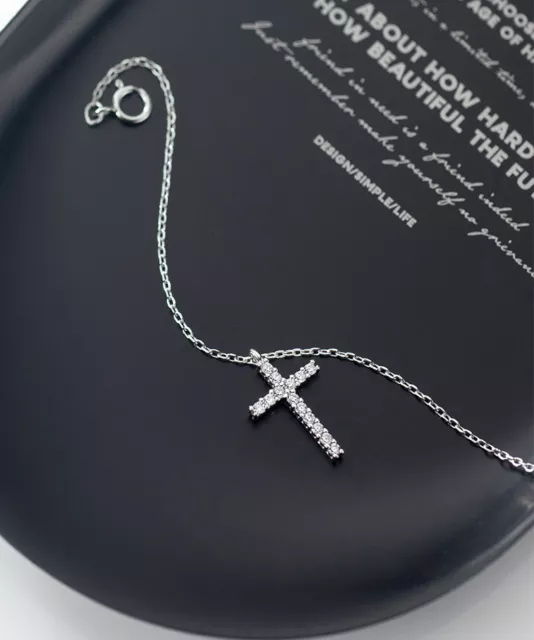 Crystal Cross Pendant Chain Necklace 925 Sterling Silver Jewellery Gift 17"