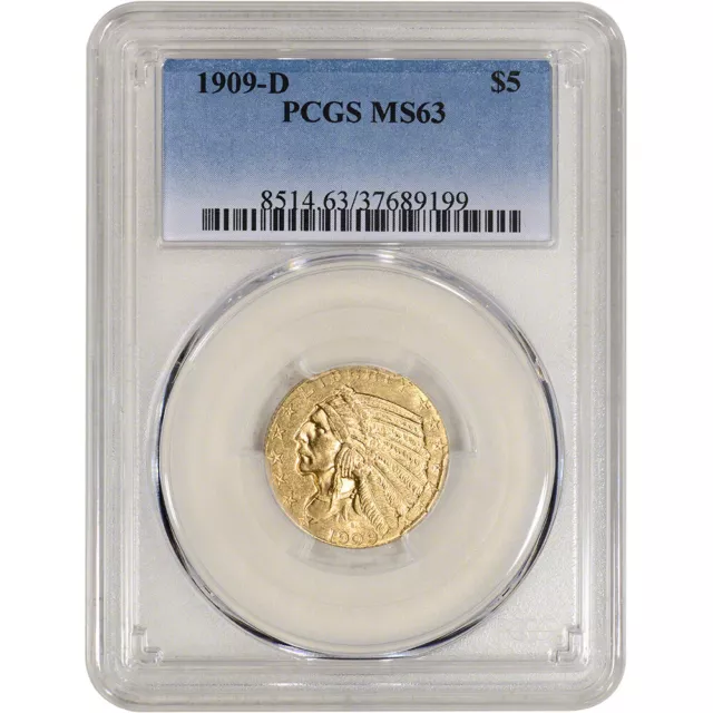 US Gold $5 Indian Head Half Eagle - PCGS MS63 - Random Date