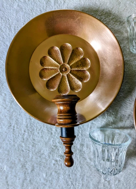 Set of 2 Vintage Copper Sconce Wall Mount Candle Reflector with 2  Glass Votives 3