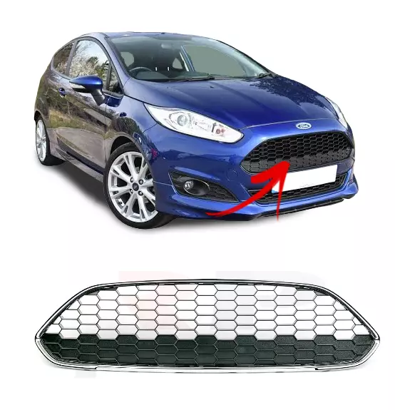 For Ford Fiesta Mk7 Sport 15-18 Front Bumper Center Lower Grille Black Chrome