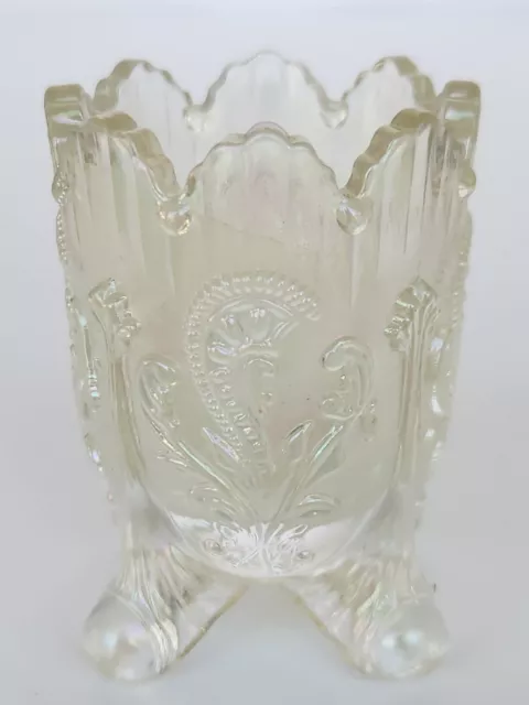 Vintage Toothpick Holder Clear Opalescent Northwood Dugan Inverted Fan & Feather