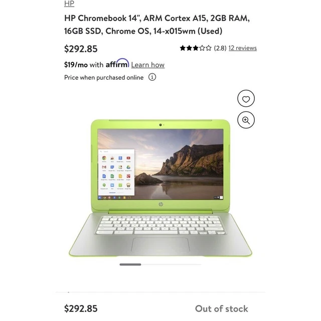 HP Chromebook 14", ARM Cortex A15, 2GB RAM, 16GB SSD 14-x015wm Laptop