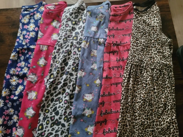 Girls Age 7-8 Years Dress Bundle Flowers Unicorn Leopard