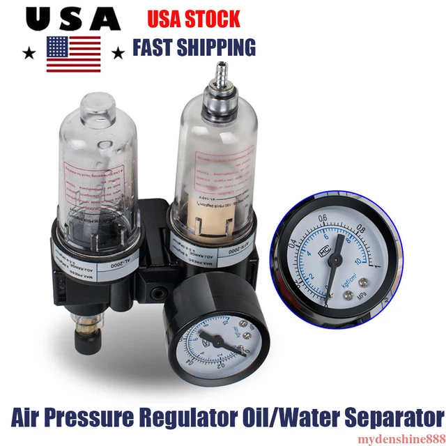 1/4 Air Pressure Regulator Oil/Water Separator Trap Filter Compressor Gauge Tool