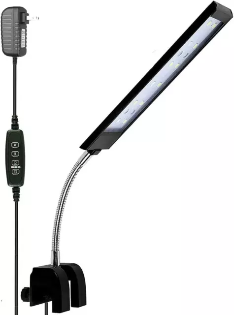 Fish Tank Clip on Light with Inline Timer, Clamp Aquarium Light with White & Blu
