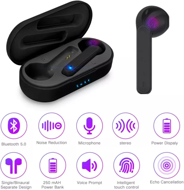 Écouteur Bluetooth Sans Fil Oreillette 5.0 Contrôle Tactile iOS Android