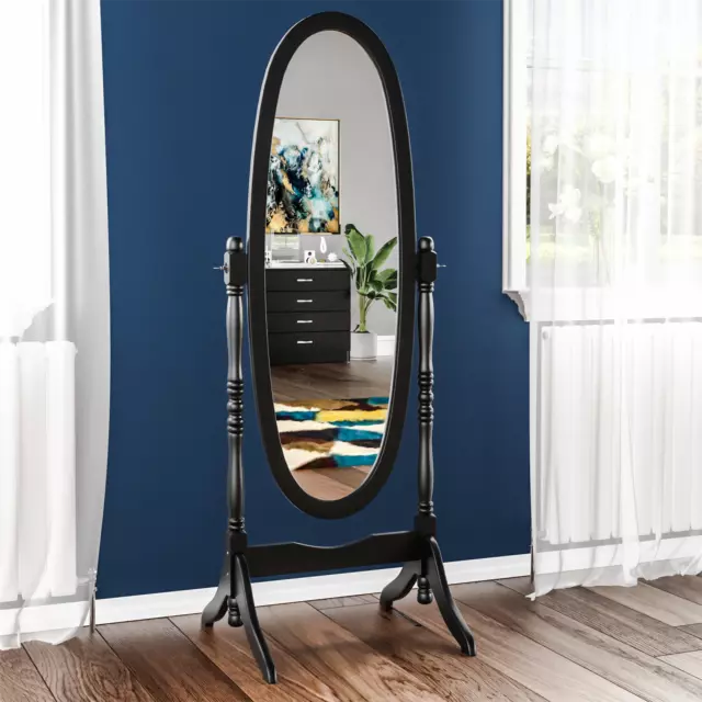 SALE Cheval Mirror Floor Standing Oval Full Length Makeup Wood Bedroom Black