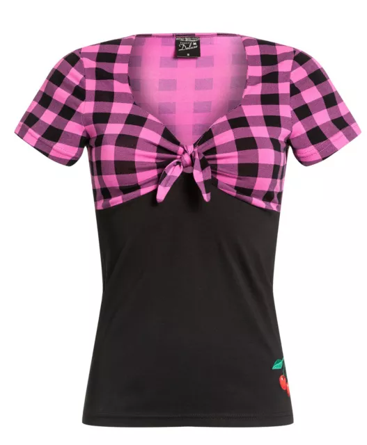 Pussy Deluxe "PINK CHECKERED" Gingham Kurzarm Blusen SHIRT Oberteil Rockabilly