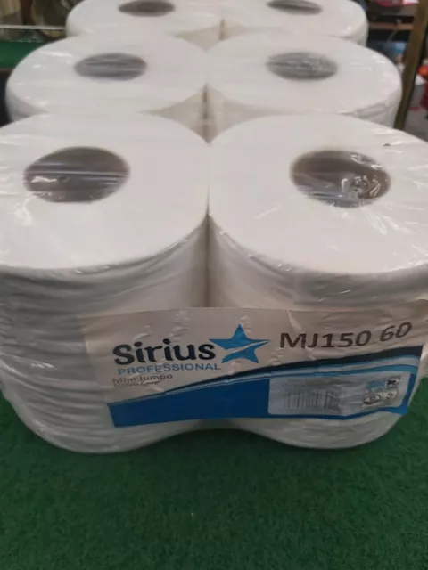 12 x 2ply Mini Jumbo Toilet Rolls 150M Pure 60 / 76mm Core