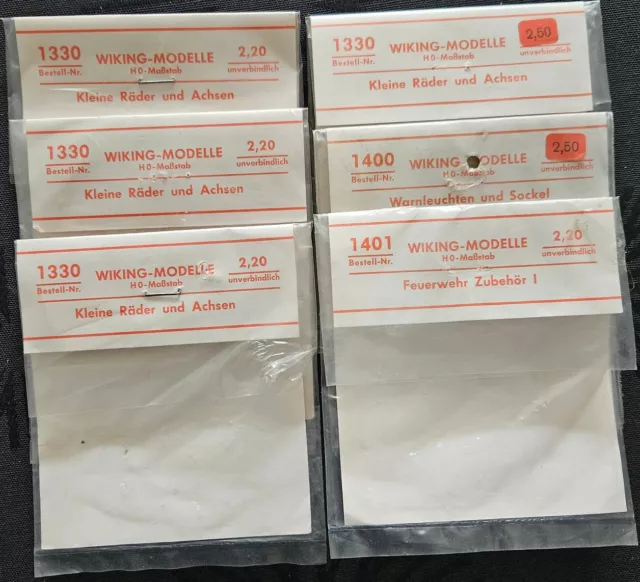 Wiking, sechs leere Zubehörtüten Anfang 80er Jahre, Nummern 1330, 1400, 1401