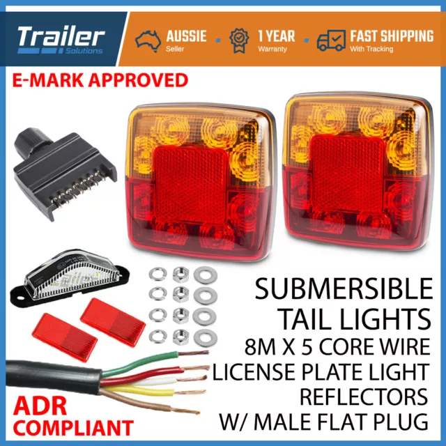 Led Tail Trailer Lights Kit, Plug, Number Plate Light, 5 Core Wire, Reflectors