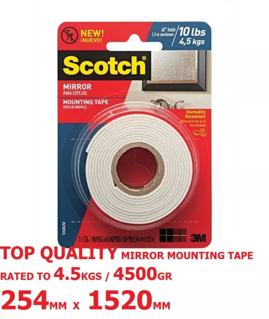 Top Quality Scotch Mirror Mounting Tape Rated 4.5Kg Bathroom Bedroom Entry Foyer