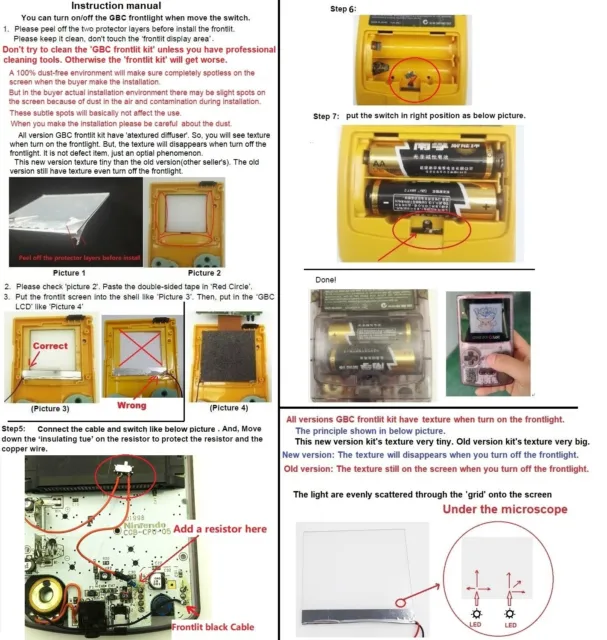 Nuova versione per Nintendo GBC Game Boy Color Frontlight Front Light Kit 3