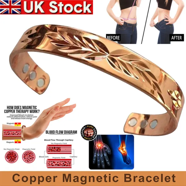 Ladies Copper Magnetic Bracelet Carpal Tunnel Bangle Arthritis Pain Relief Uk