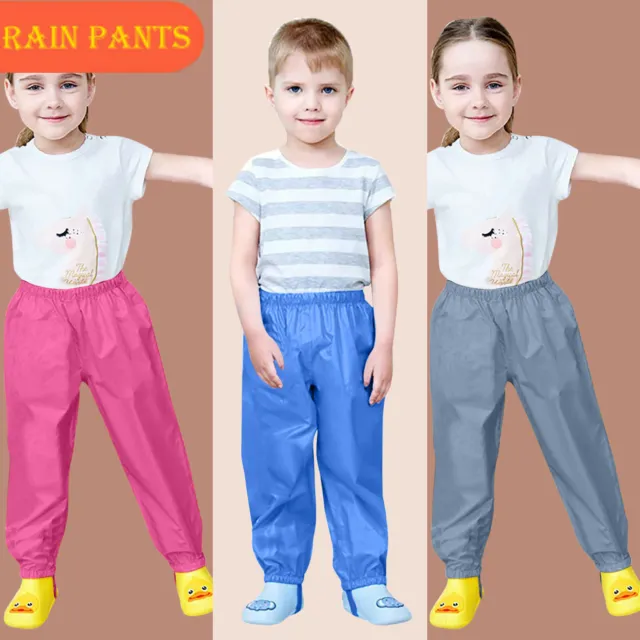 Kids Rain Pant Solid WaterProof Outdoor Trousers Child Boys Girls Rain Suit