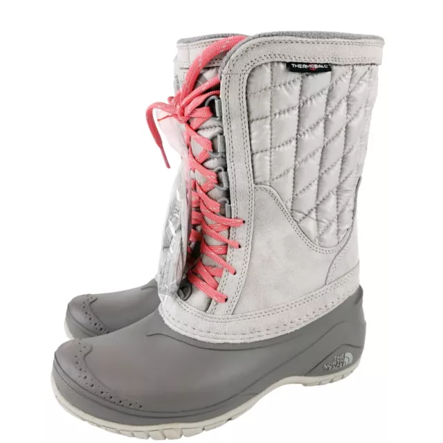 NORTH FACE Thermoball Utility Mid Insulated Boot Dove Grey Coral Waterproof Sz 5 2