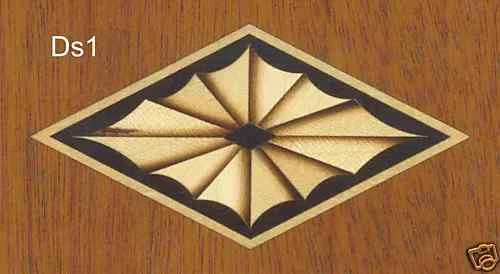 Marquetería con incrustación Diamante Sunburst 4""x2"" o 3""x1-1/2"", CHAPA REQUERIDA CARPINTERÍA