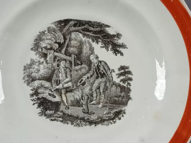 British Bat Print Transfer Beggar & Dog Red Border Pearlware Plate Circa 1810 2