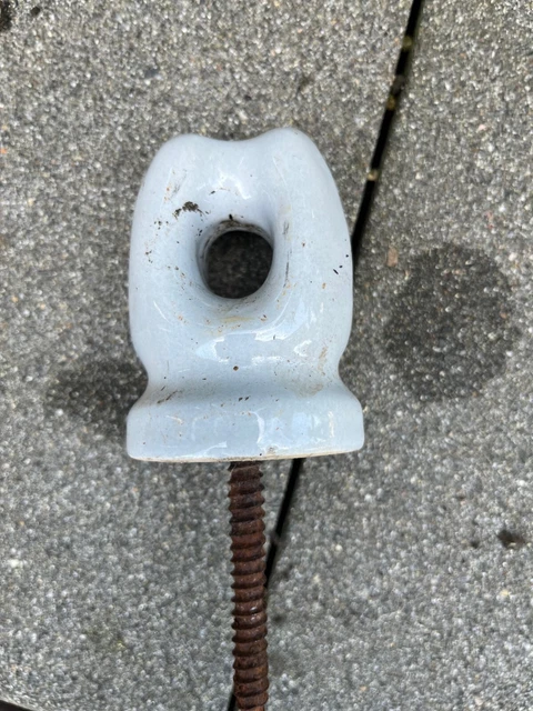 Vintage White Glazed Ceramic Porcelain Electric Pole Wire Insulator w/ Lag Bolt