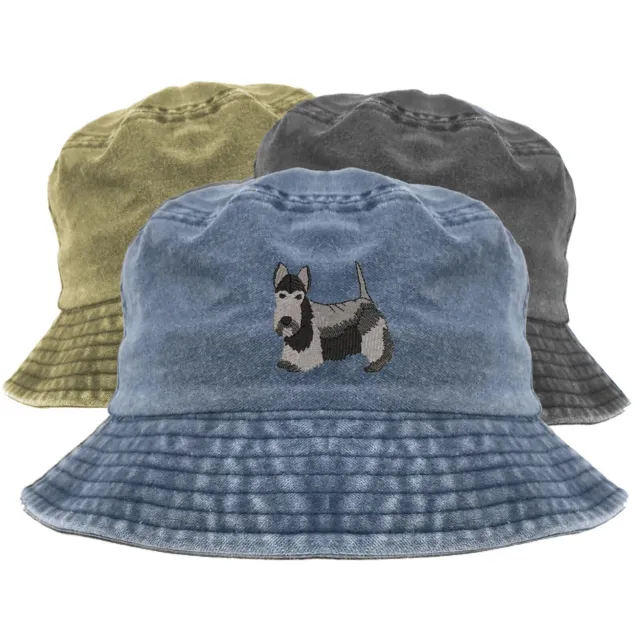 Scotty dog embroidered bucket hat, pigment dyed bucket hat