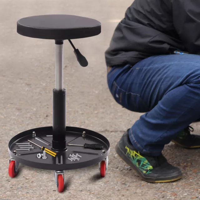 Neu 360° Schwarz drehbarer Pneumatischer Werkstatthocker Sitz mit Ablagetablett