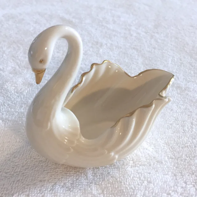 Small LENOX Porcelain China Swan Figurine with Gold Trim Trinket Bowl Dish