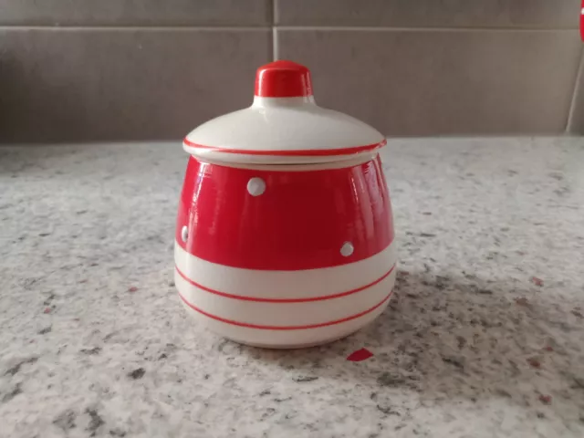 Midwinter Stylecraft. Red Domino. Mustard Pot & Lid. Made In England. 3