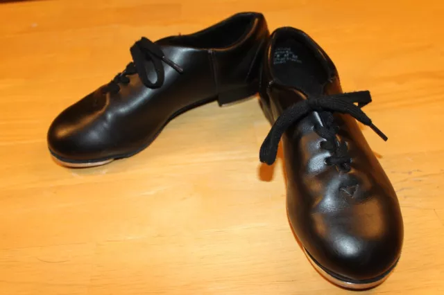 Capezio Girls Black Leather Round Toe Lace Up Tele Tone Tap Dance Shoes Sz 2.5W