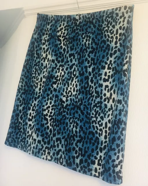 BNWT Bold Blue Animal / Leopard Print Stretchy Pencil Skirt Size L