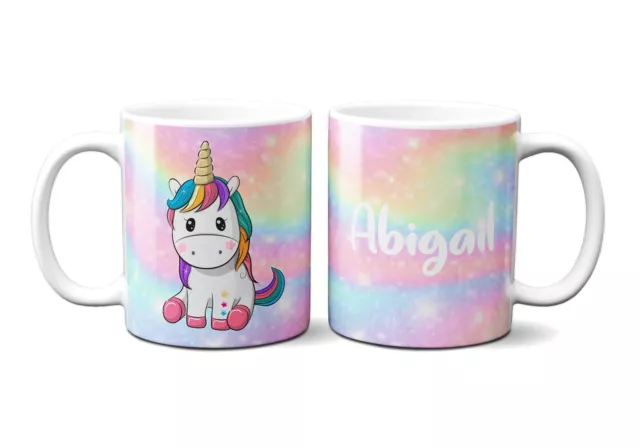 Personalised Name Cute Unicorn Kids Children's Coffee Mug Gift 11oz Ceramic