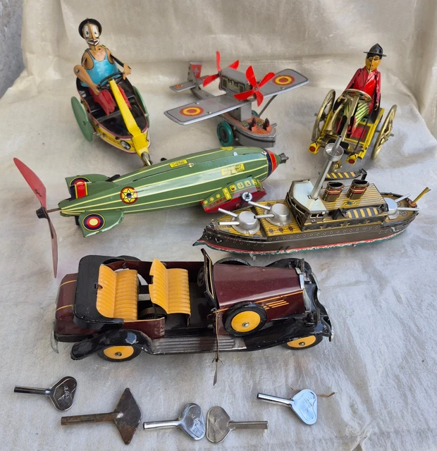 Lot 6 Véhicules Jouets Tôle Anciens – Friction MF 948 – Voitures Miniatures Chine