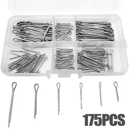 175x Split Pins Cotter Fixings Set Assorted Sizes Zinc Plated Steel Hard Case HL