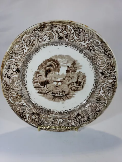 Brown Transferware Staffordshire Plate