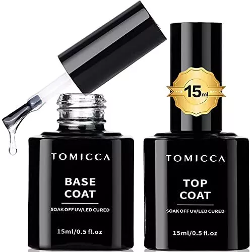 TOMICCA Base Coat Top Coat UV Nagellack Set, 2 * 15ml Base Coat und No Wipe Top