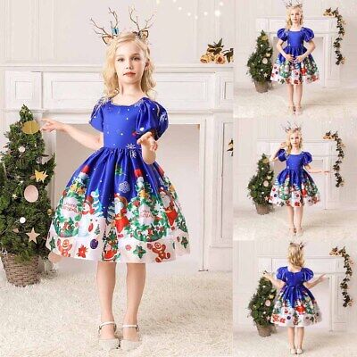 Toddler Flower Girl Xmas Print Dress Baby Kids Party Christmas Princess Dresses