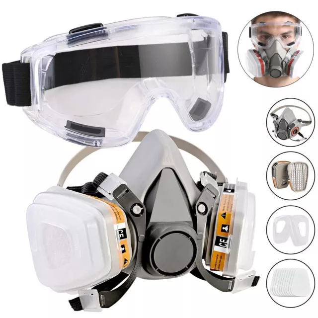 Half Face Respirator Mask Gas Mask Work Facepiece Safety Protection with Goggles