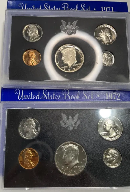 1971 & 1972 US Mint Proof Set Lot of 2