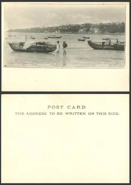 India Old U.B. Postcard Malabar Hill Bombay, Fishing Boats Fishermen, Court Size